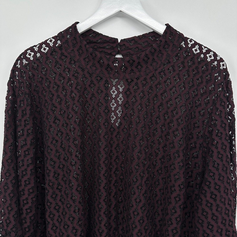 Lane Bryant Tunic Top Shirt Size 26 Sheer Long Bell Sleeves Floral Lace Blouse - Picture 2 of 15